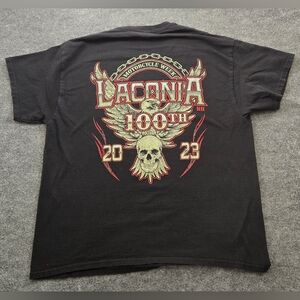 Laconia Motorcycle‎ Week 2023 100th Rally Men's Black Graphic T-Shirt Size XL